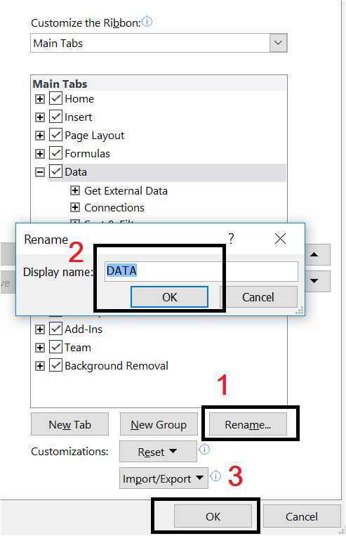 Rename the Data in Ribbon
